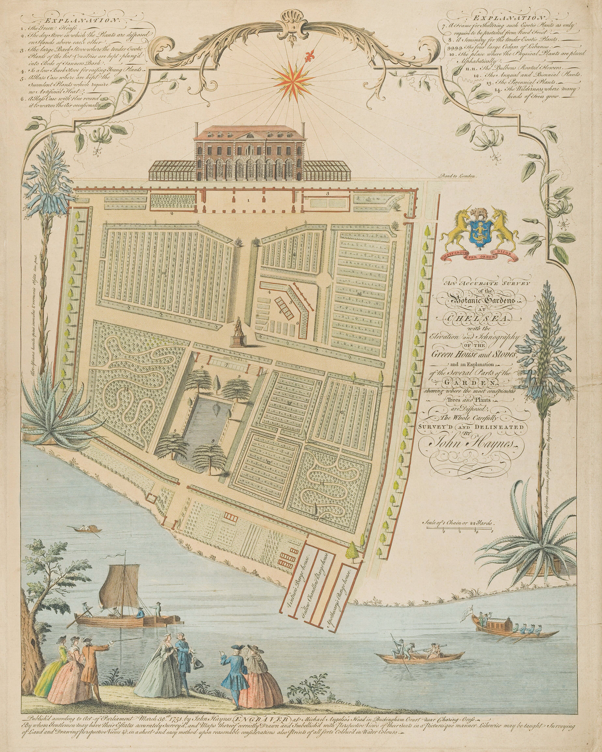 An 18th-century map of the physic garden in Chelsea, London