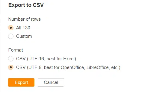 Ahrefs - Export to CSV UTF-8