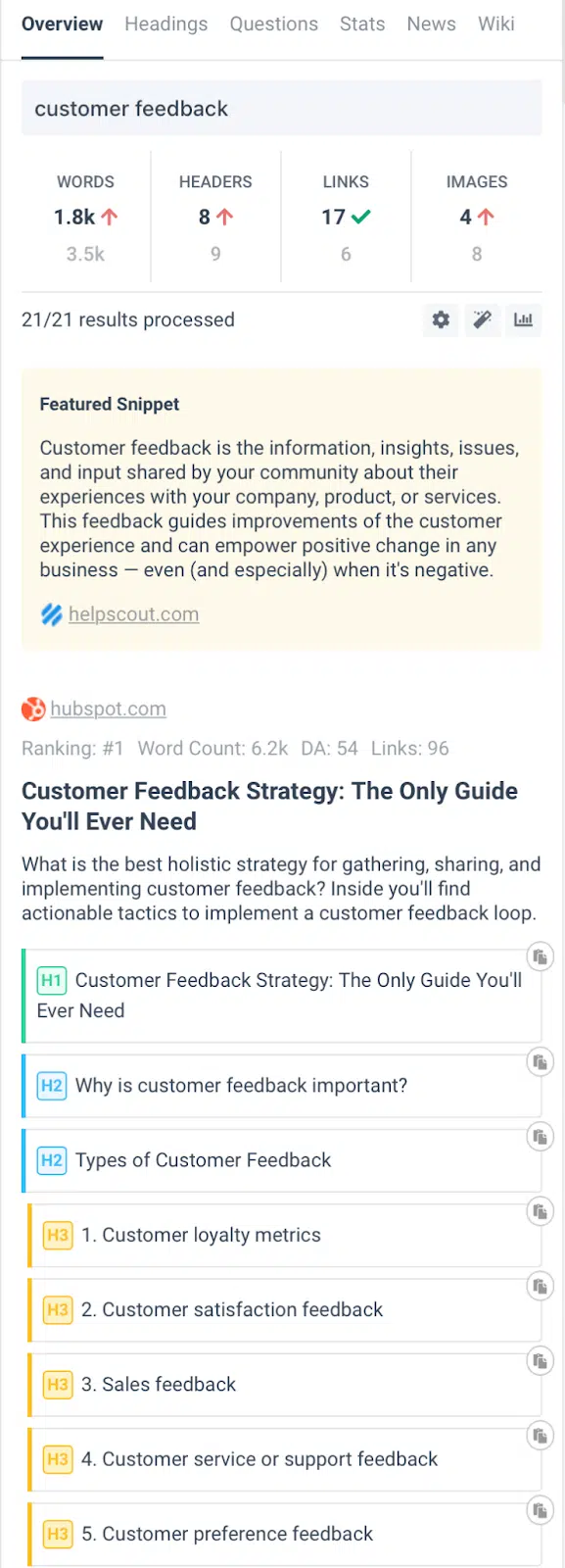customer feedback - on-page metrics